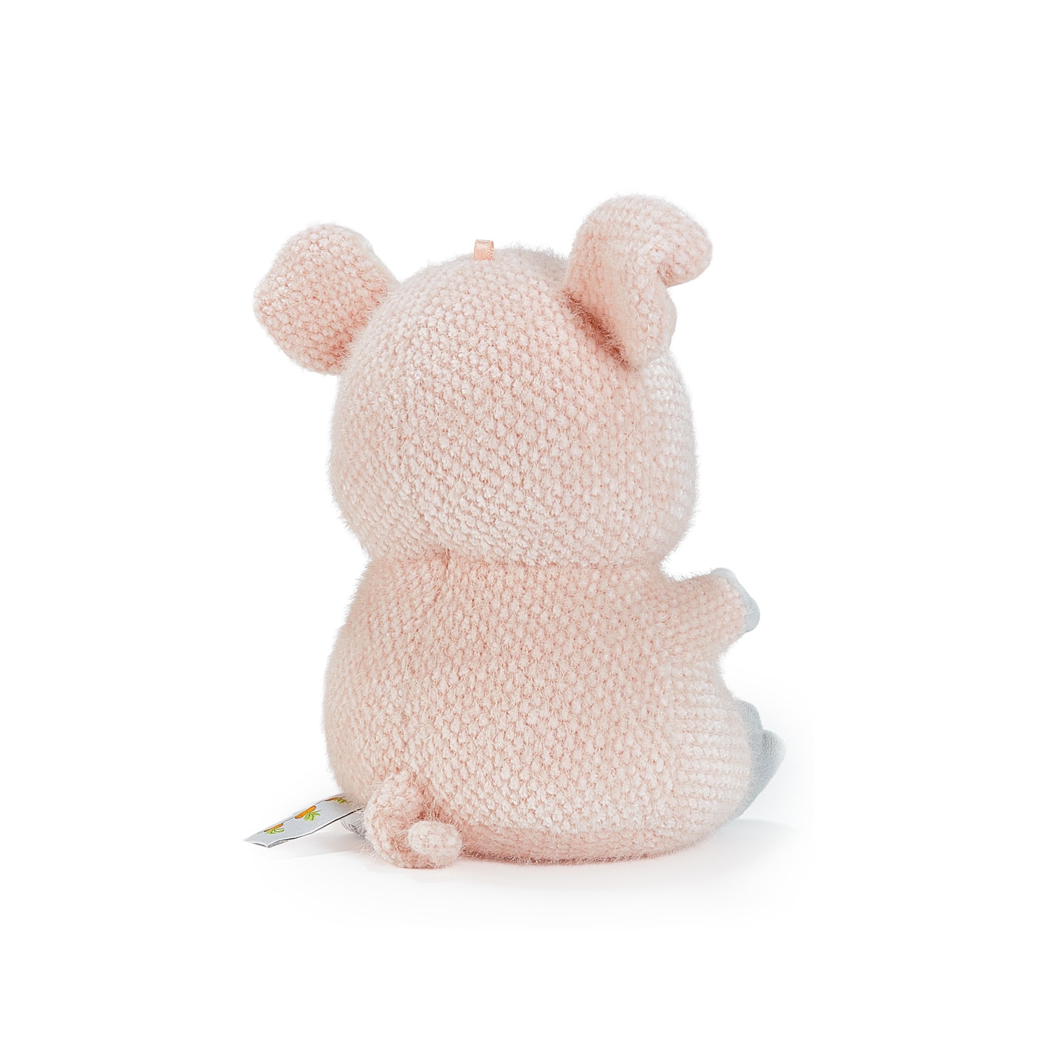Back view Plush Pig stuffed animal toy with curly tail on a white background