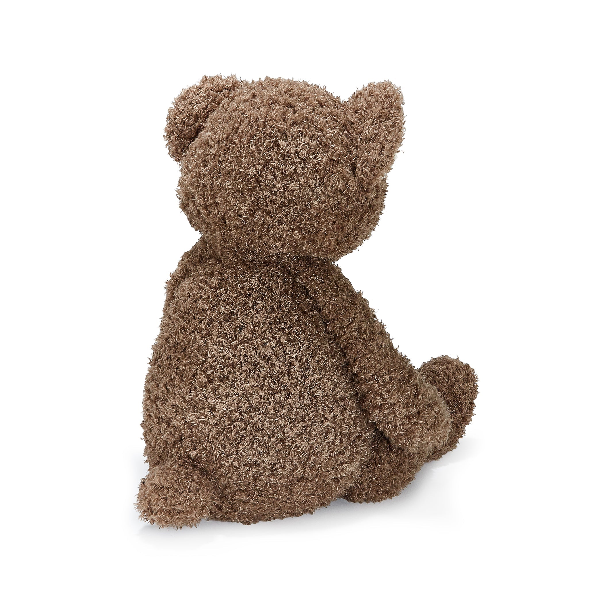 Brown teddy bear sitting on a white background