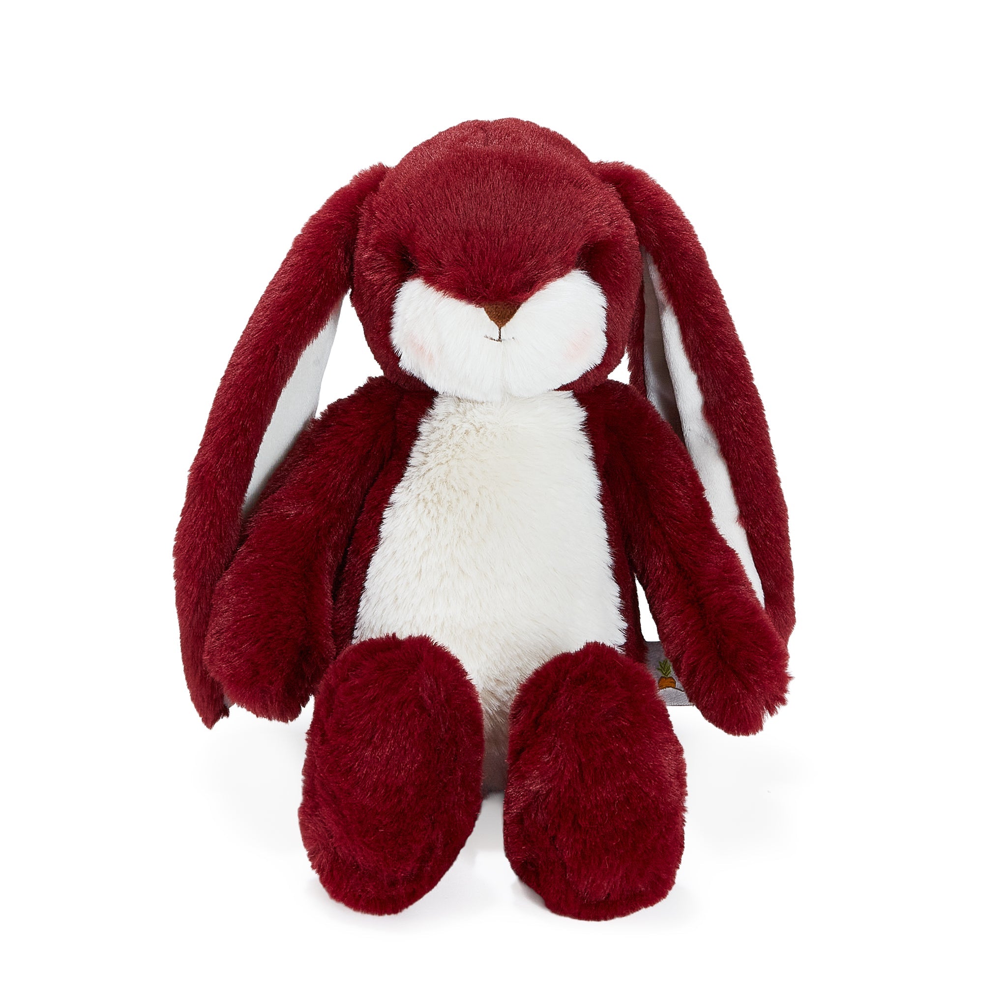 Red plush bunny toy on a white background