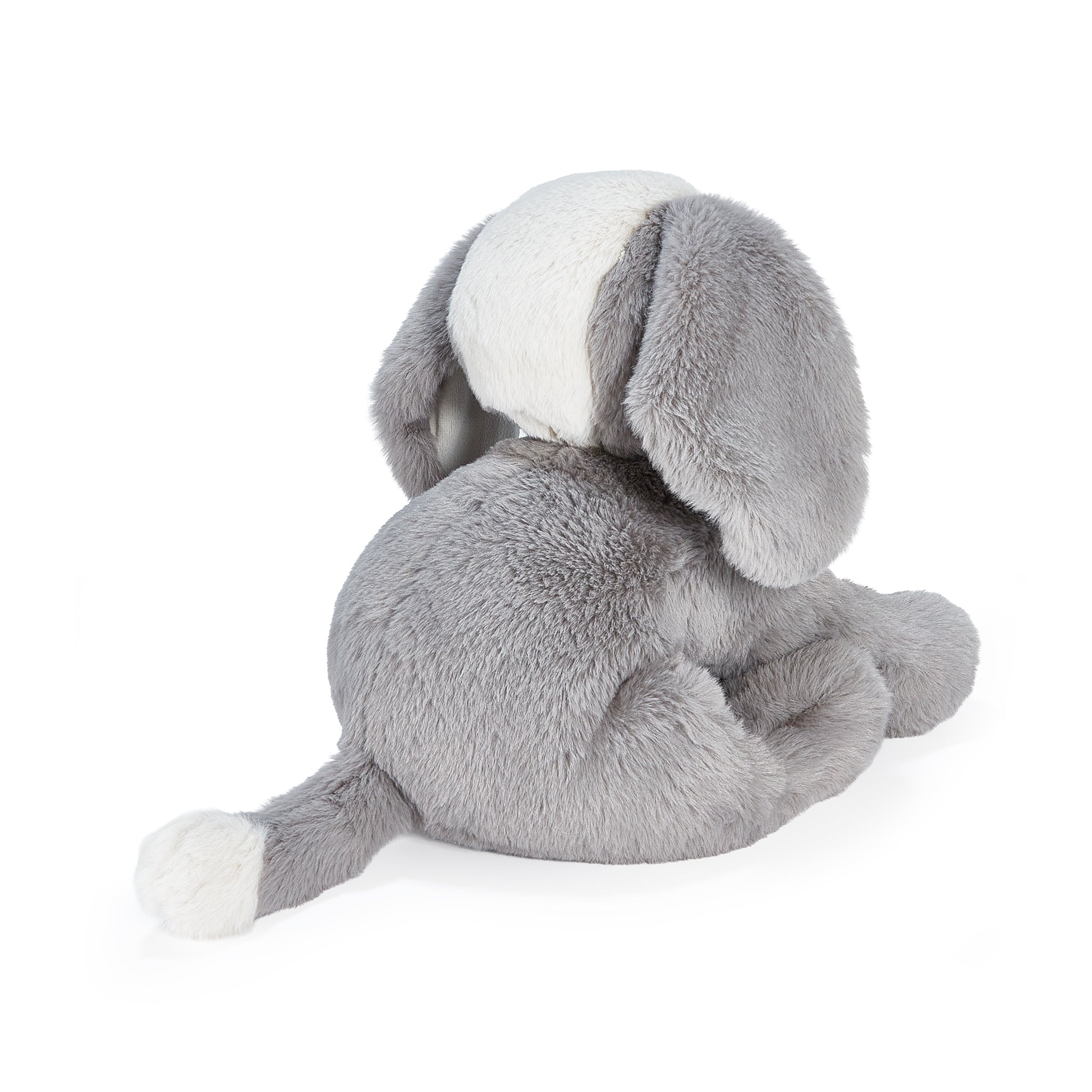 Bunnies by the Bay Sweet gray Mutt Puppy Dog stuffed animal plush toy, back view, baby safe, showing tail, Personalized Gift