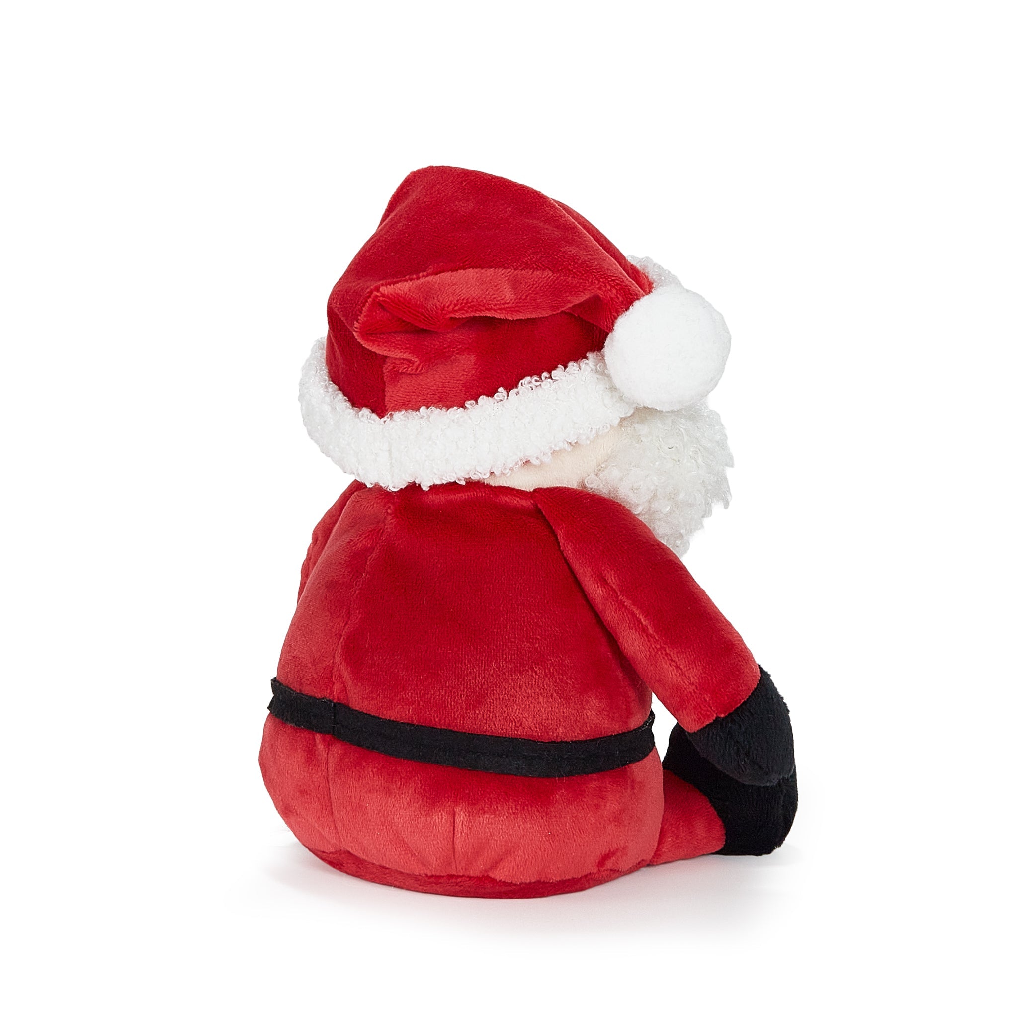 Red plush Santa Claus toy on a white background