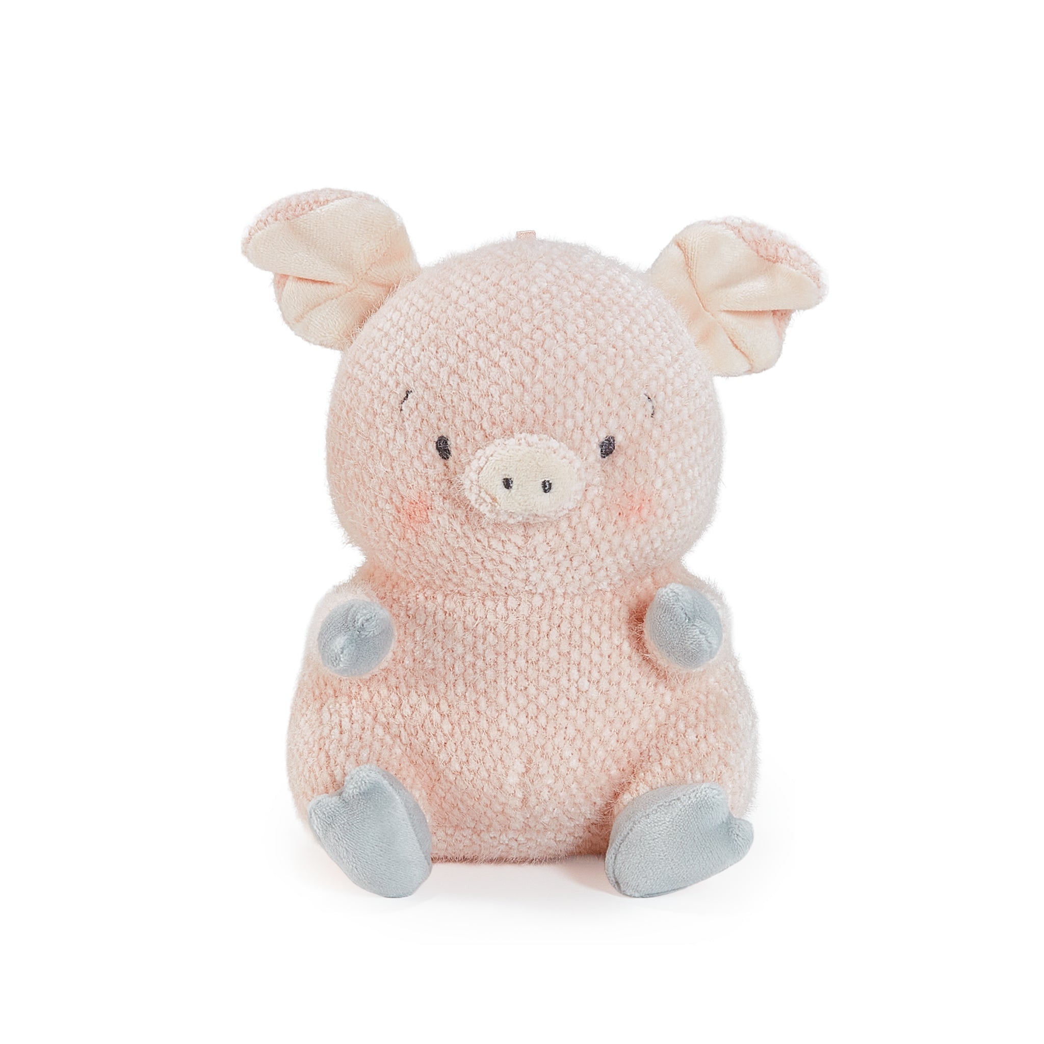 front view Pink Pig plush stuffed animal toy with gray feet on a white background