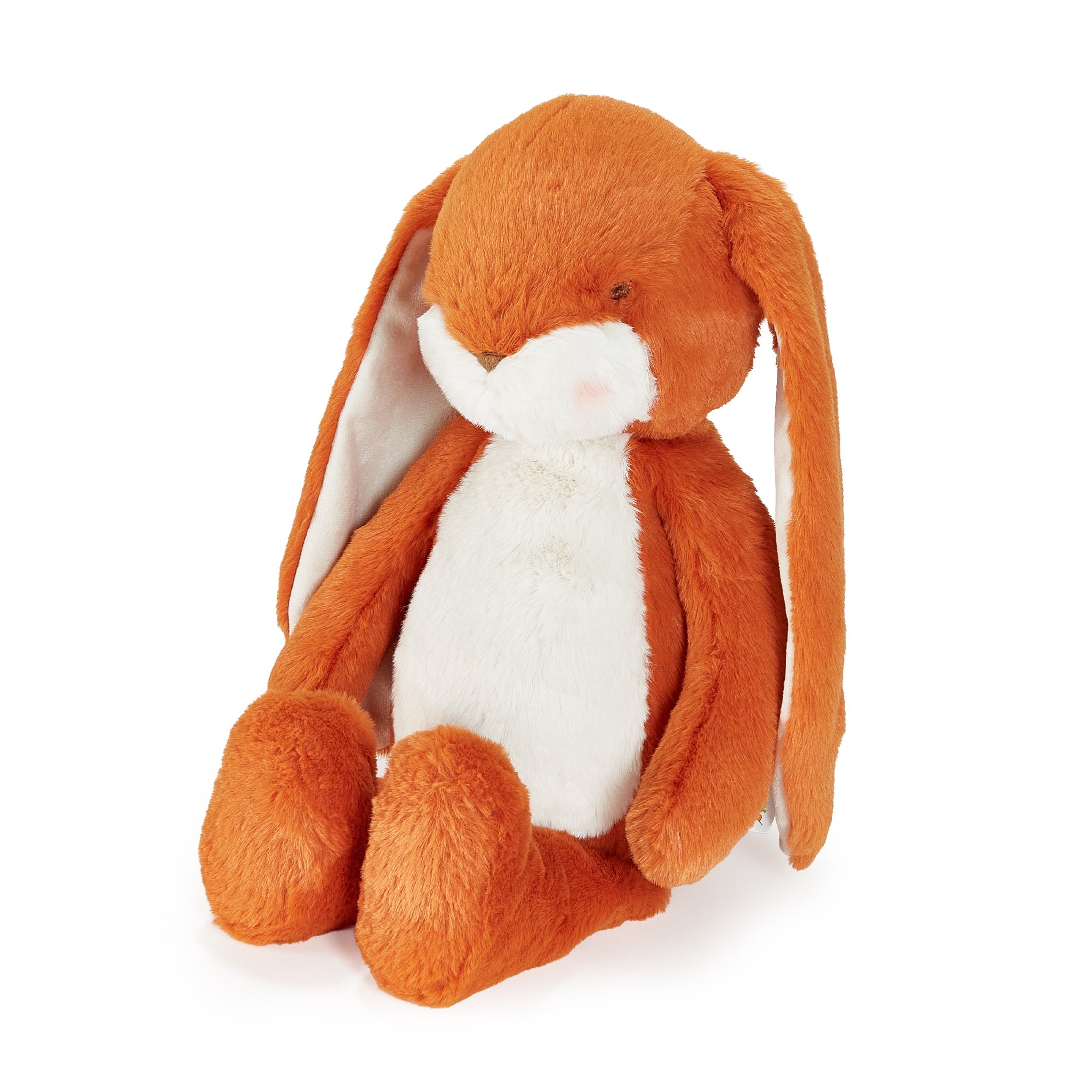 Orange stuffed animal bunny with long ears on white background
