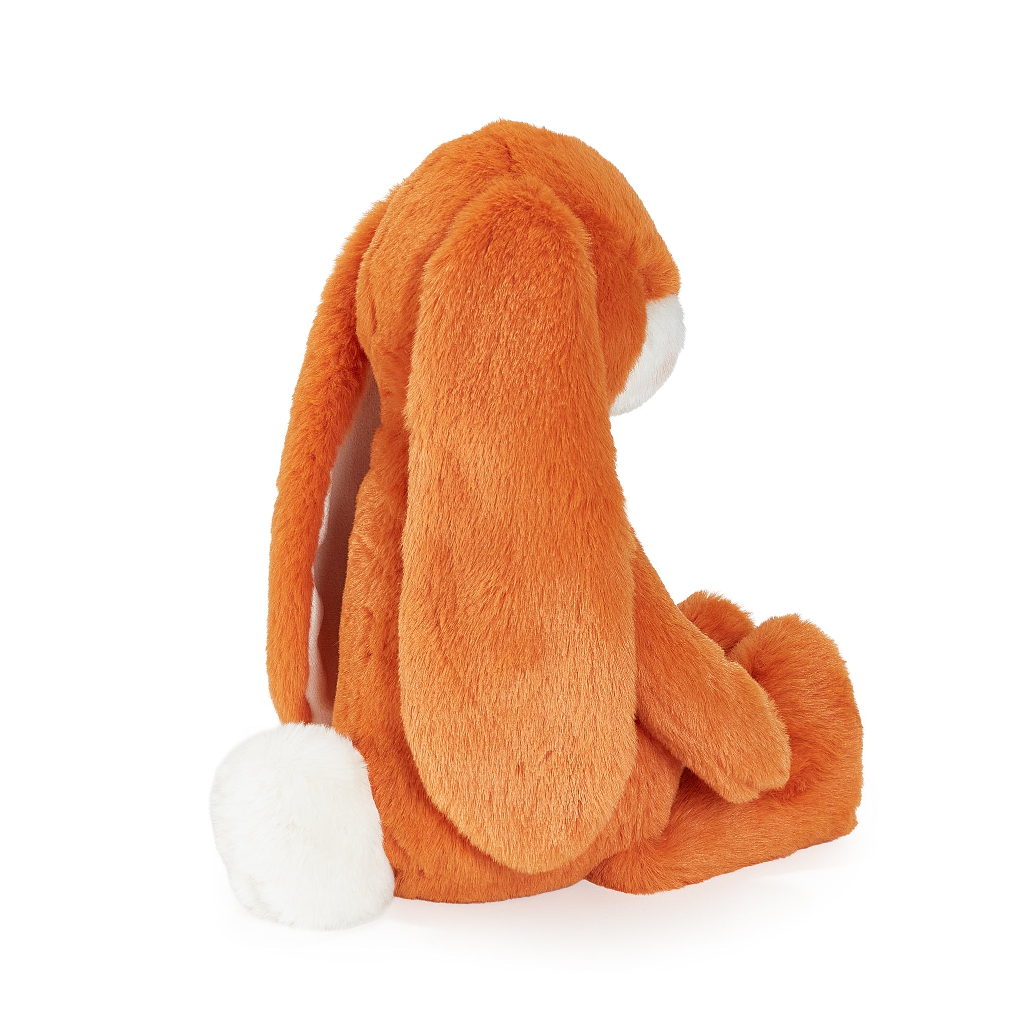 Orange plush toy with long ears on a white background