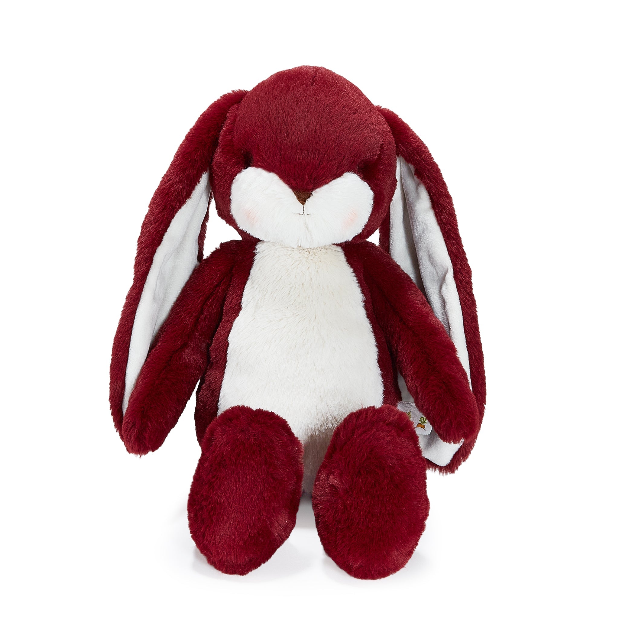 Red plush bunny toy on a white background
