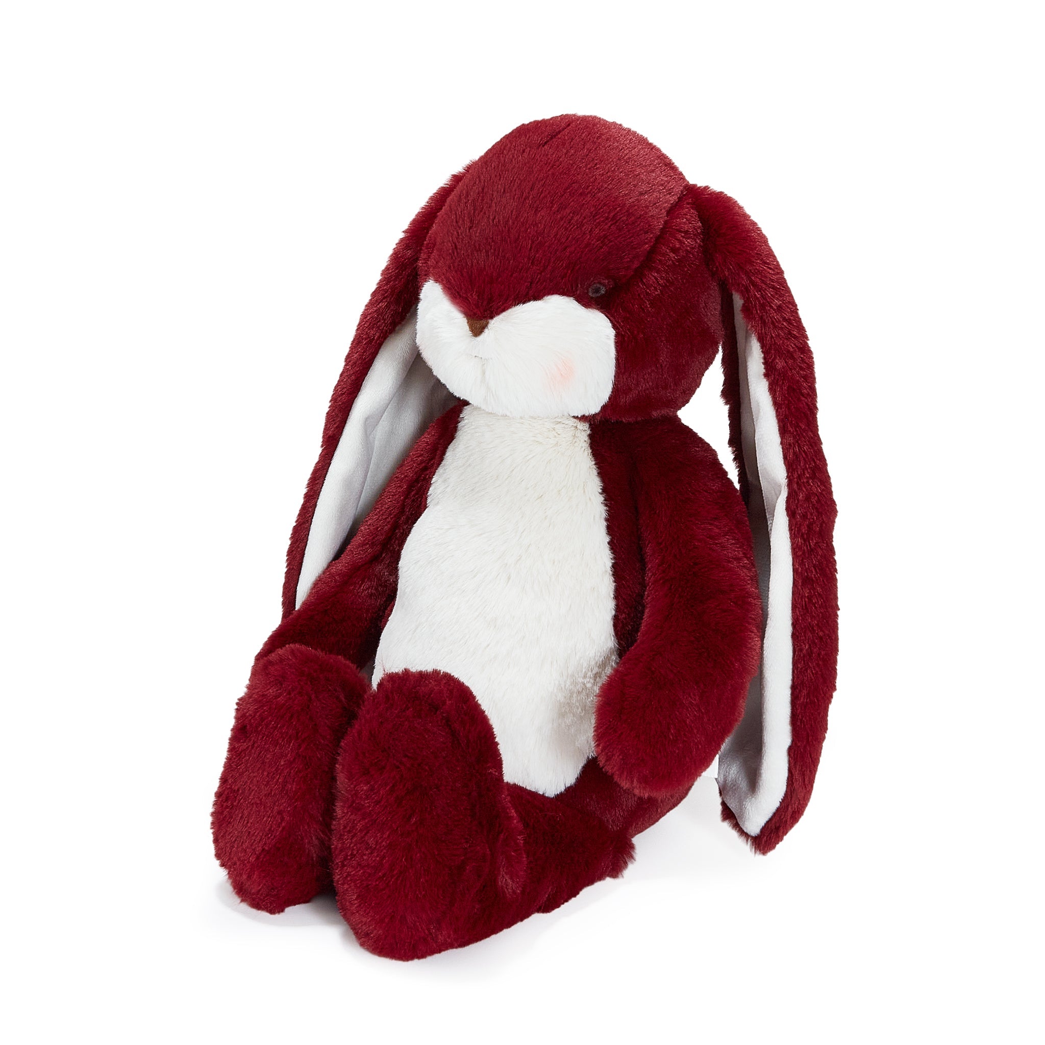 Red plush bunny toy on a white background