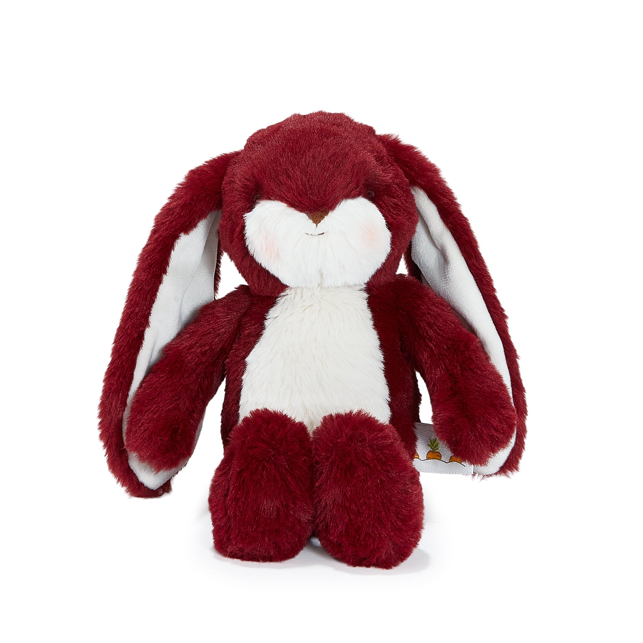 Red plush bunny toy on a white background