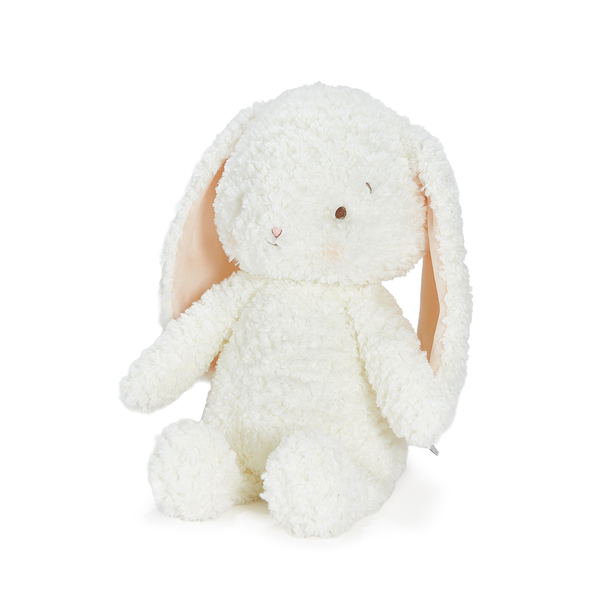 White plush bunny toy with fluffy ears on a white background