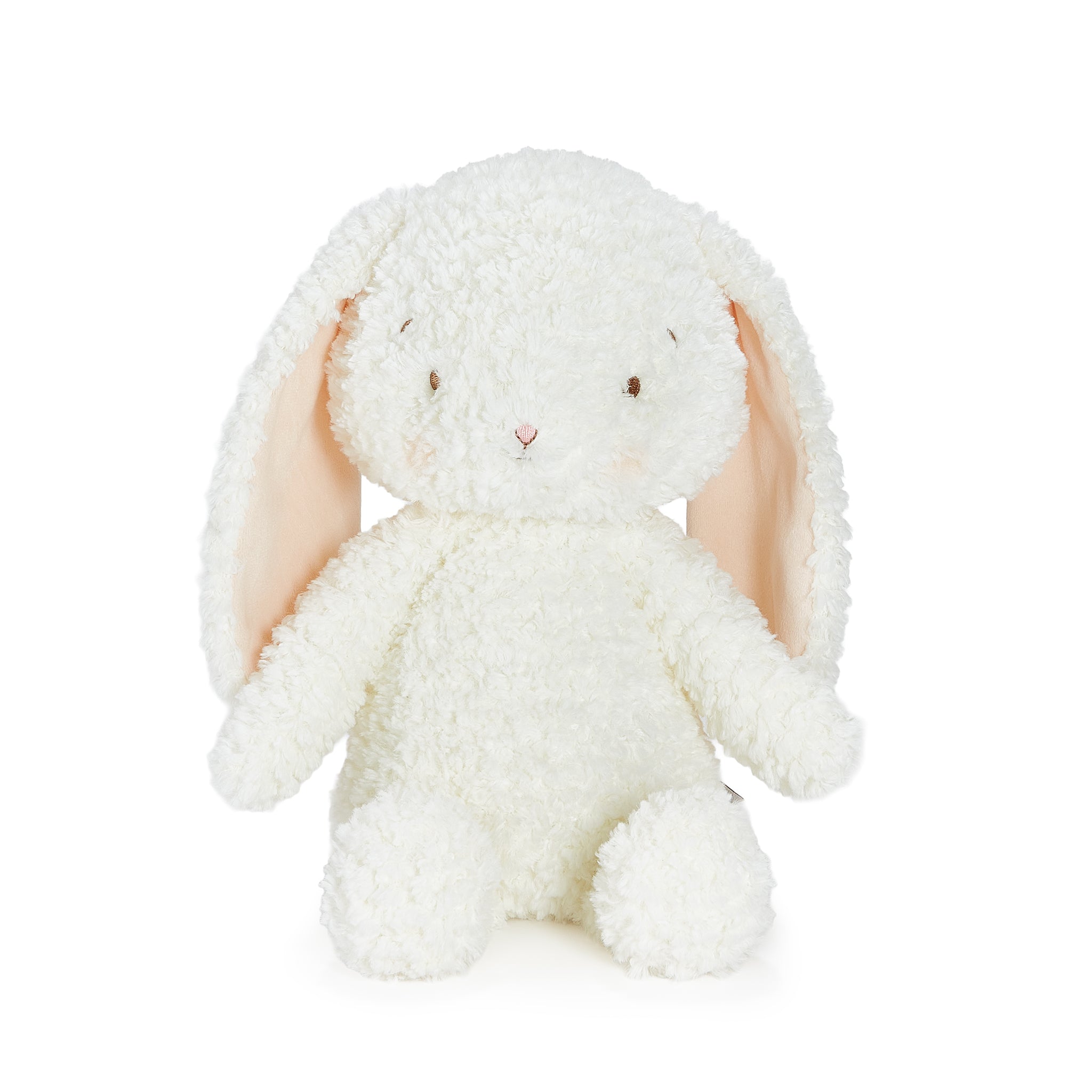 White plush bunny toy on a white background