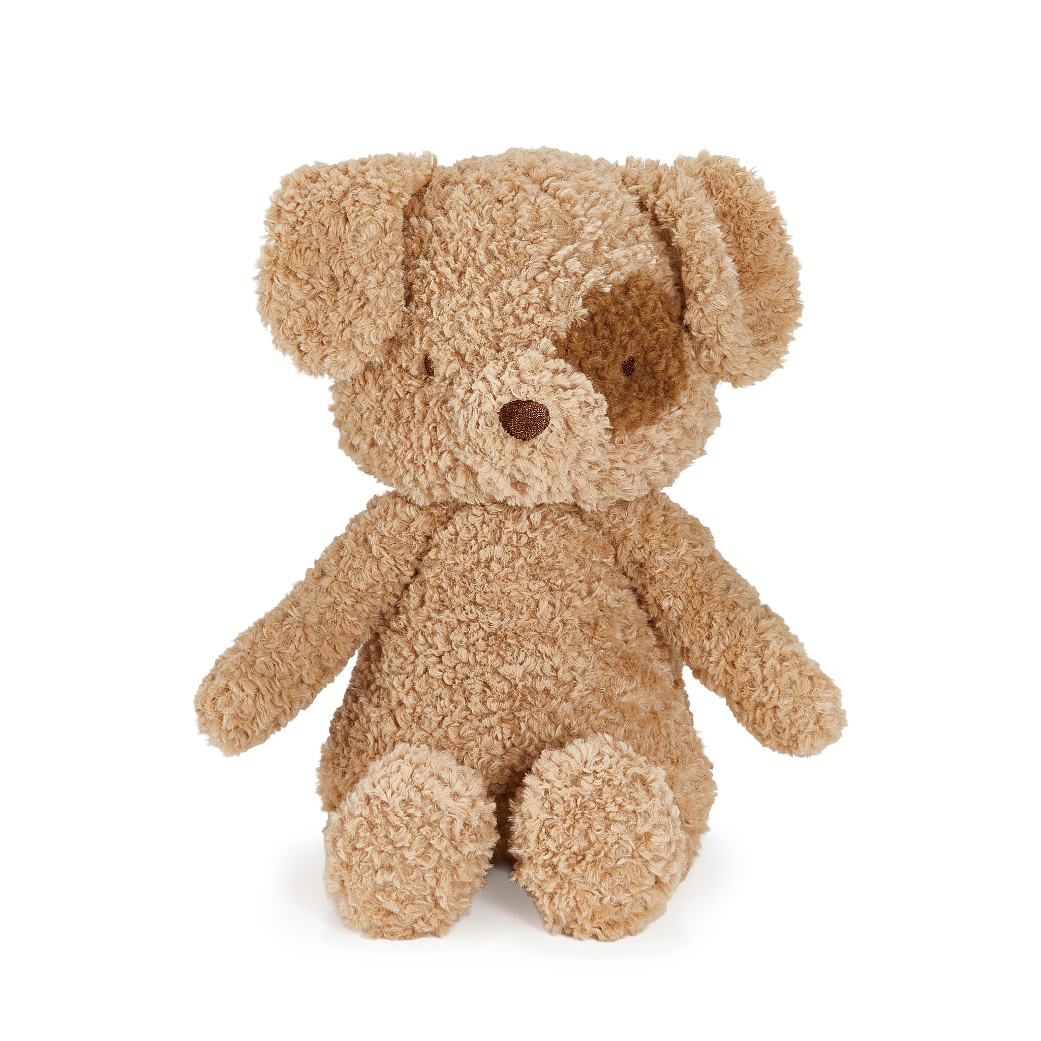 Brown plush dog on a white background